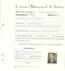 Registo de matricula de velocipedista em nome de António Franco, morador em Montelavar, com o nº de inscrição 6458.