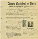 Registo de matricula de velocipedista em nome de Augusto Ferreira da Silva Branco, morador em Queluz, com o nº de inscrição 713.