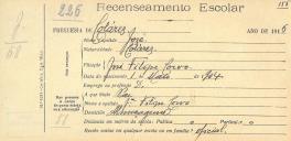 Recenseamento escolar de José Corvo, filha de José Filipe Corvo, morador em Almoçageme.