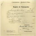 Registo de velocípede de marca Tagus, com o nº 2727, em nome de Manuel João Loma, morador em Odrinhas.