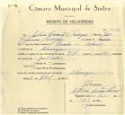 Registo de velocípede de marca V.N. com motor, com o nº 9936, em nome de António Conceição Rodrigues, morador em Almoçageme.