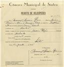 Registo de velocípede de marca Raio, com o nº 7989, em nome de Manuel Maria Rosa, morador em Sintra.