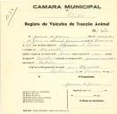 Registo de um veiculo de duas rodas tirado por um animal de espécie cavalar destinado a transporte de mercadorias em nome de Joana de Jesus, moradora no Alkgueirão.