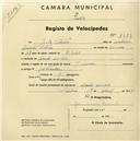 Registo de velocípede com o nº 1589, em nome de João Patrão, morador em Monte Arroio.