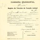 Registo de um veiculo de duas rodas tirado por dois animais de espécie asinina destinado a transporte de mercadorias em nome de Eduardo da Mata, morador em Chão de Meninos.