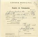 Registo de velocípede de marca Olga, com o nº 3097, em nome de Germano Gonçalves de Abreu, morador em Tala.