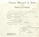 Registo de velocípede de marca Especial, com o nº 8840, em nome de António Guimarães Regalo, morador em Morelinho.