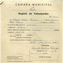 Registo de velocípede de marca Diamente, com o nº 3944, em nome de Augusto Antunes Firmino, morador em Galamares.
