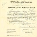 Registo de um veiculo de quatro rodas tirado por dois animais de espécie muar destinado a transporte de mercadorias em nome de Francisco Antunes Teodoro, morador em Albogas.
