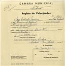Registo de velocípede de marca Clemente, com o nº 1733, em nome de José Calado Júnior, morador em Sintra.