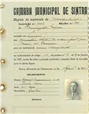 Registo de matricula de velocipedista em nome de Hermenegildo Gaspar, morador no Linhó, com o nº de inscrição 1013.