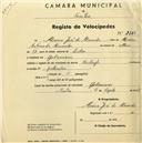 Registo de velocípede de marca Raleigh, com o nº 2114, em nome de Mário José de Almeida, morador em Galamares.