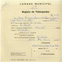 Registo de velocípede com o nº 2870, em nome de Alípio Luciano Joaquim da Silva, morador em Fontanelas.