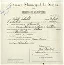 Registo de velocípede de marca Helios, com o nº 5477, em nome de Robert Schulz, morador em Casas Novas.