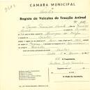 Registo de um veiculo de duas rodas tirado por dois animais de espécie bovina destinado a transporte de mercadorias em nome de Marcos Francisco Duarte, morador em Macebas.