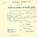 Registo de um veiculo de duas rodas tirado por dois animais de espécie bovina destinado a transporte de mercadorias em nome de Marcos Francisco Duarte, morador em Macebas.