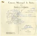 Registo de velocípede de marca Vitória, com o nº 9781, em nome de Vítor José Névoa, morador em Rua José Antunes dos Santos, Sintra.