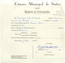 Registo de velocípede com o nº 9117, em nome de Manuel José Coelho de Carvalho, morador em Sintra.
