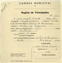 Registo de velocípede de marca Olga, com o nº 1224, em nome de João Duarte Pimpão, morador em Cabeço da Moucheira.