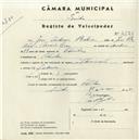 Registo de velocípede com o nº 4526, em nome de João António Baleia, morador em Odrinhas.