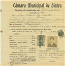 Registo de matricula de velocipedista em nome de José Maria dos Santos, morador em Queluz, com o nº de inscrição 704.