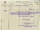 Ofício dirigido ao Administrador do Concelho de Sintra, proveniente do Chefe Interino do Distrito de Recrutamento e Reserva nº 1, João de Passos Pereira de Castro Júnior, remetendo os títulos de isenção dos mancebos João Quinto Rodrigues Pacheco, de Santa Maria e Domingos Pinto Jorge, de Montelavar.