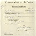Registo de velocípede de marca L.R.S., com o nº 5411, em nome de João Domingos, morador em Vale de Lobos.
