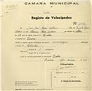 Registo de velocípede de marca Olympique, com o nº 1002, em nome de Louis José Barré Antunes, morador em Queluz.