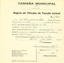 Registo de um veiculo de duas rodas tirado por dois animais de espécie asinina destinado a transporte de mercadorias em nome de João Bernardino da Silva, morador em Azenhas do Mar.