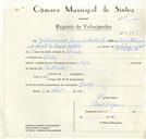 Registo de velocípede com o nº 8789, em nome de Guilhermino Augusto Martins Ferreira, morador em Queluz.