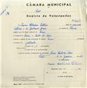 Registo de velocípede com o nº 4439, em nome de Isaac Catarino Patrício, morador em Cabo da Roca, Azoia.