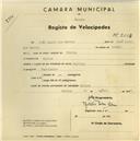 Registo de velocípede de marca Soltex, com o nº 2663, em nome de João Lúcio dos Santos, morador em Sintra.