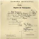 Registo de velocípede de marca Champion, com o nº 432, em nome de David Carrasqueira, morador em Pero Pinheiro.
