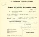 Registo de um veiculo de duas rodas tirado por dois animais de espécie bovina destinado a transporte de mercadorias em nome de António Miguel Batista, morador na Assafora.