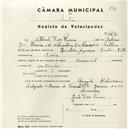 Registo de velocípede de marca Universal, com o nº 4476, em nome de Alberto Dias Pereira, morador em Sintra.