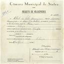 Registo de velocípede de marca Aprilia, com o nº 5387, em nome de Alberto da Silva Domingos, morador em Sabugo.