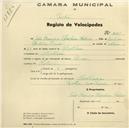 Registo de velocípede de marca Dinar, com o nº 515, em nome de João Francisco Moucheira Antunes, morador em Montelavar.