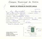 Registo de um veiculo de duas rodas tirado por dois animais de espécie asinina destinado a transporte de mercadorias em nome de Luís Manuel de Castro, morador na Quinta das Camélias, Colares.