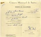 Registo de velocípede com o nº 9919, em nome de José António Franco, morador em Abelheira.