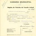 Registo de um veiculo de quatro rodas tirado por dois animais de espécie muar destinado a transporte de mercadorias em nome de Sociedade Civil Amaral de Figueiredo, sediada em Ranholas, São Pedro de Sintra. 