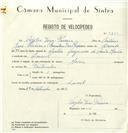 Registo de velocípede de marca Mavic, com o nº 8319, em nome de Virgilio Dias Pereira, morador em Lourel.