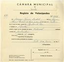 Registo de velocípede de marca Nacional, com o nº 3366, em nome de Domingos Sequeira Bordalo, morador em Azenhas do Mar.