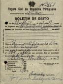 Boletim de óbito de um nado morto do sexo masculino, sepultado no coval nº 7661, do cemitério de S. Marçal.