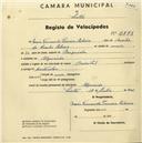 Registo de velocípede de marca Oriental, com o nº 2578, em nome de Maria Fernanda Parreira Ribeiro, moradora em Algueirão.