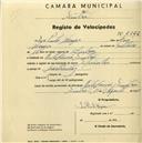 Registo de velocípede de marca Sprinter, com o nº 2122, em nome de Ivo Pinto Mayer, morador em Estefânia.