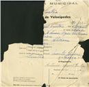 Registo de velocípede de marca Alcyon, com o nº 1582, em nome de António Miguel Freitas, morador em Monte Arroio.