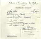 Registo de velocípede de marca Nacional, com o nº 8648, em nome de José Roberto, morador em Agualva.