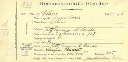Recenseamento escolar de Maria Rosa, filha de Joaquim Ferreira de Brito, moradora no Banzão.