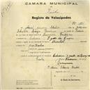 Registo de velocípede de marca Oriental, com o nº 356, em nome de Aníbal Joaquim Sebastião, morador em Codiceira.