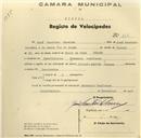 Registo de velocípede de marca Olympique, com o nº 168, em nome de José Santinho Saraiva, morador em Pero Pinheiro.